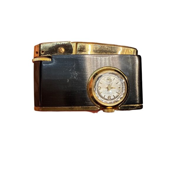 Vintage Sorna Swiss Lighter with Built-In Watch - 17 Jewels Antimagnetic - Gold - Picture 1 of 7